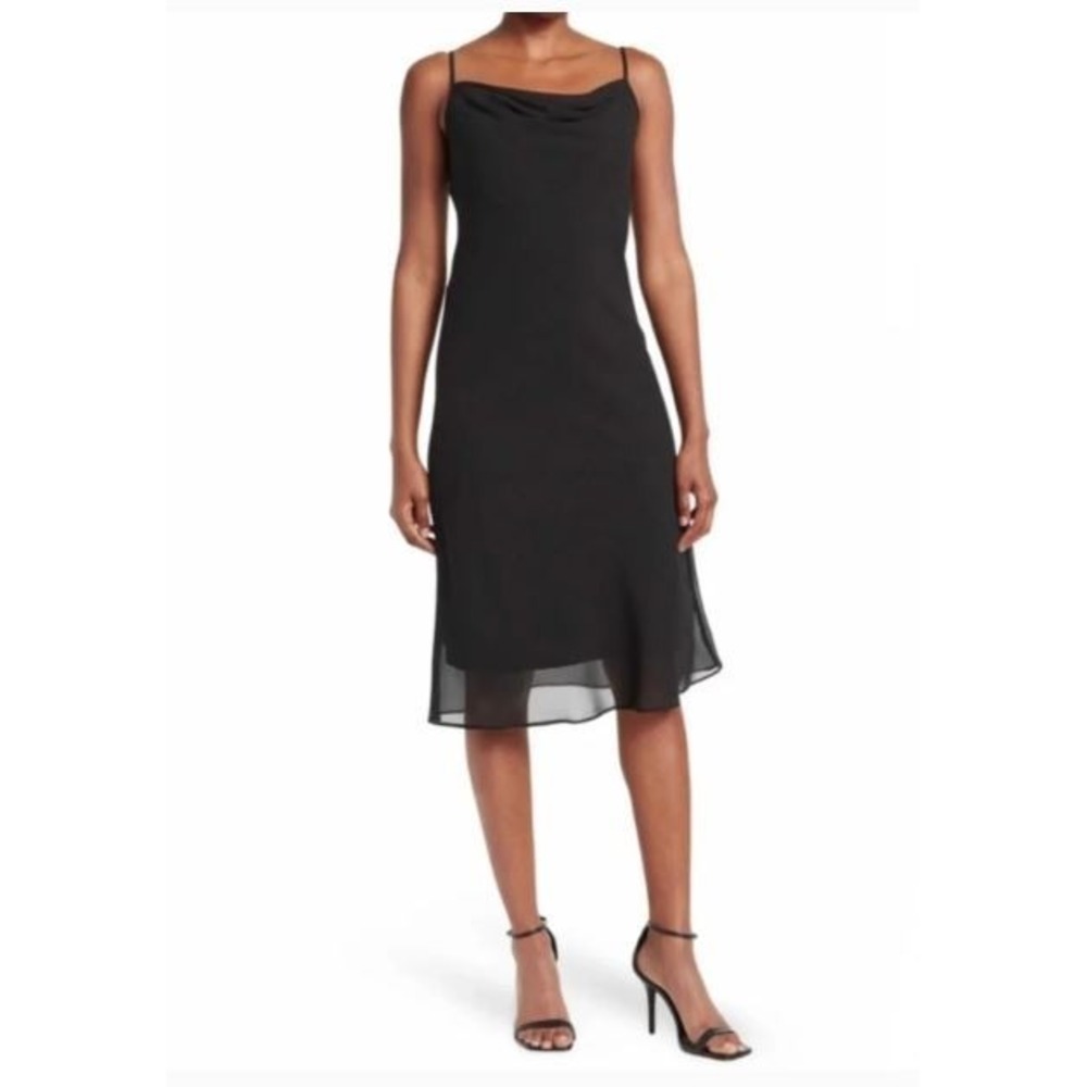 Tash and Sophie Women's Cowlneck Sleeveless Midi Chiffon Slip Dress Black Large